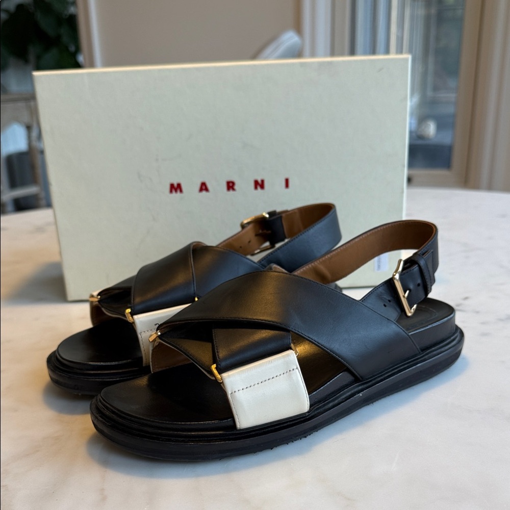 Marni Black and White Leather Sandals